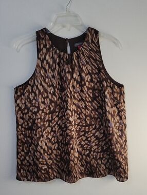 Vince Camuto Brown Animal Print Sleeveless Top, Size Medium